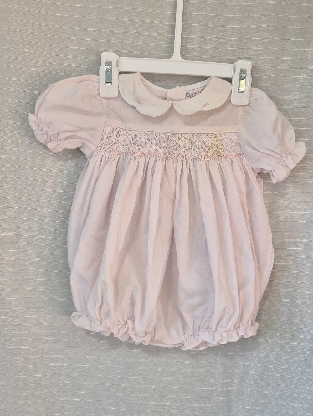 Petit Ami Baby Girls' Hand Embroidered Smocked Bubble Romper Size 6-9